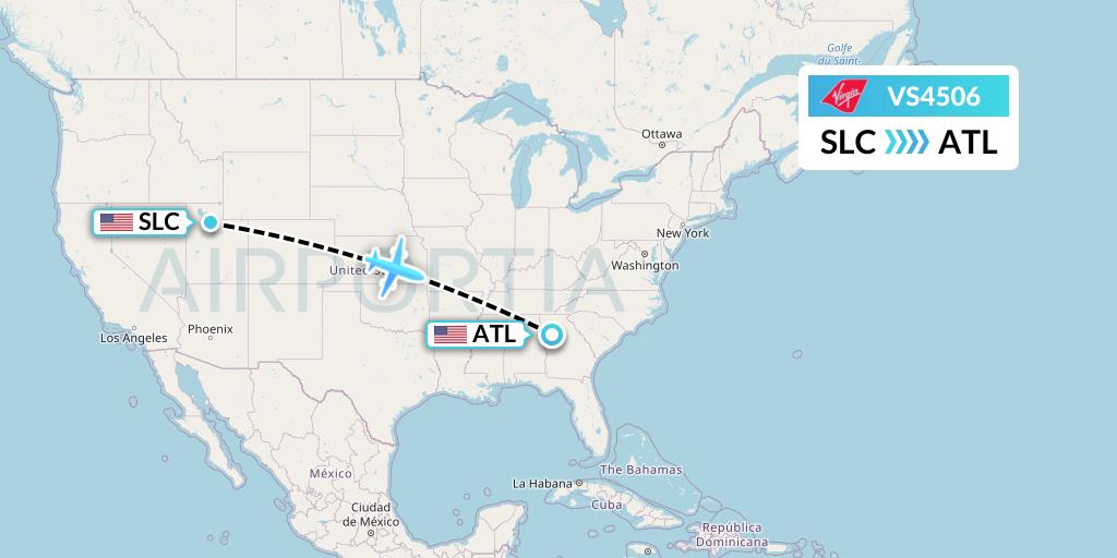 VS4506 Virgin Atlantic Airways Flight Map: Salt Lake City to Atlanta