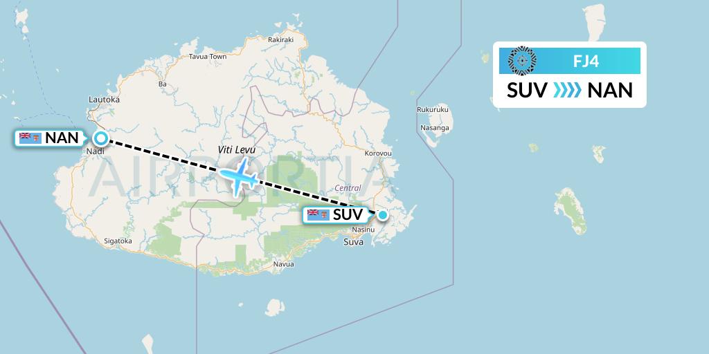 FJ4 Fiji Airways Flight Map: Suva to Nadi