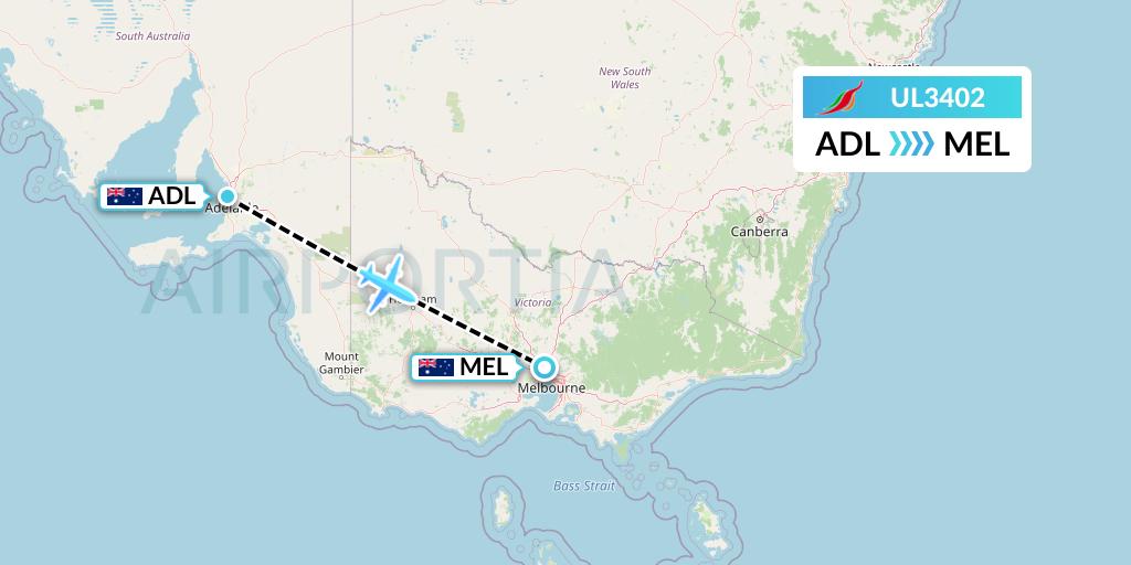 UL3402 SriLankan Airlines Flight Map: Adelaide to Melbourne