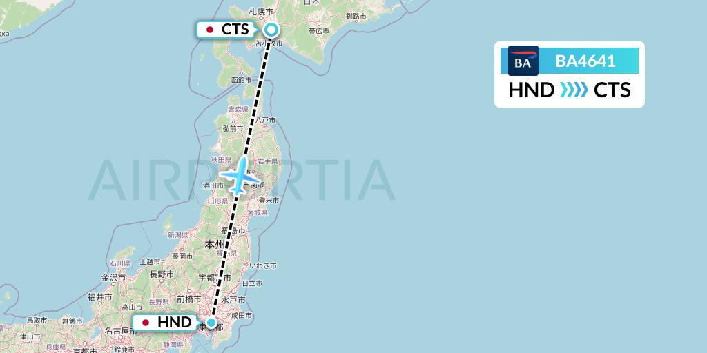 BA4641 British Airways Flight Map: Tokyo to Sapporo