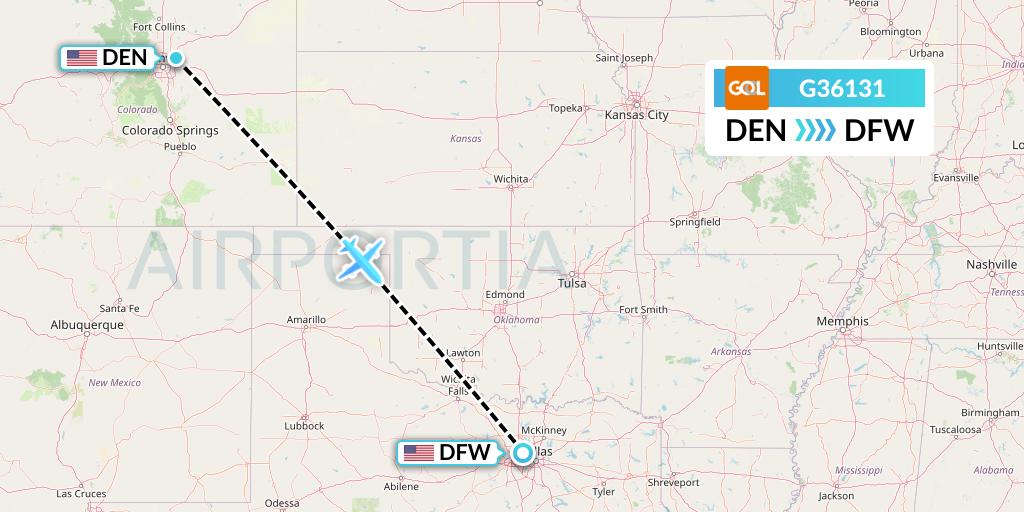G36131 GOL Transportes Aeros Flight Map: Denver to Dallas