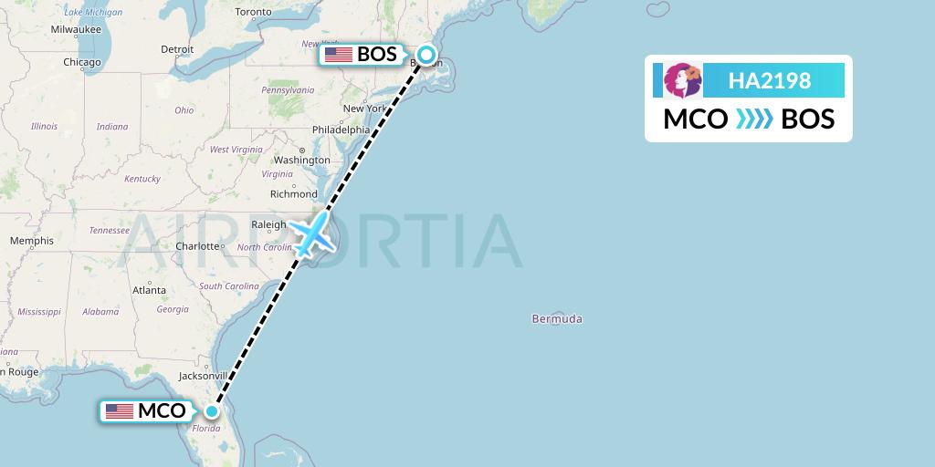 HA2198 Hawaiian Airlines Flight Map: Orlando to Boston