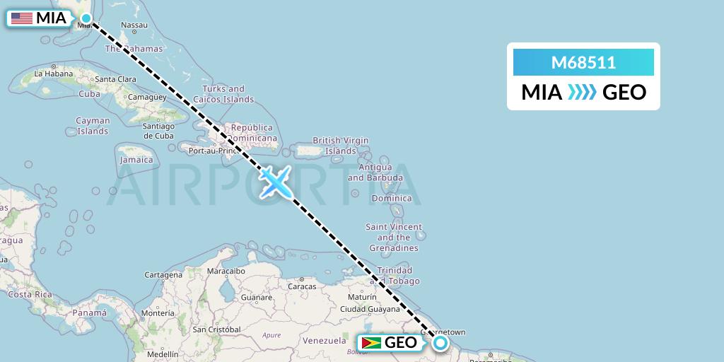 M68511 Amerijet International Flight Map: Miami to Georgetown