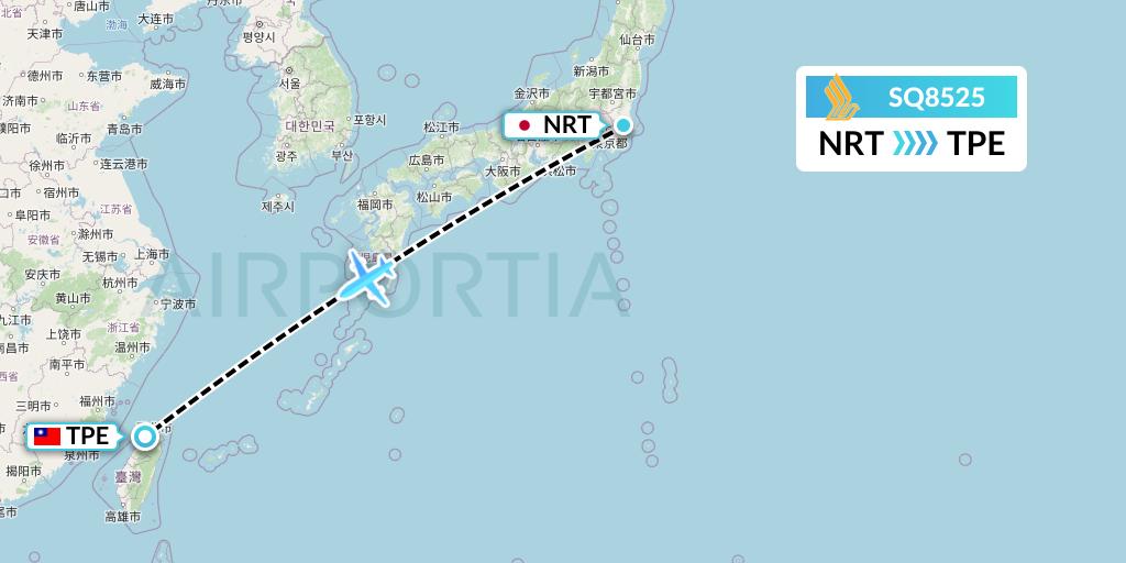 SQ8525 Singapore Airlines Flight Map: Tokyo to Taipei