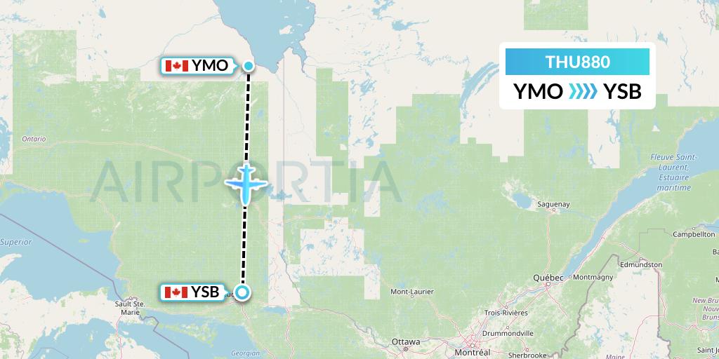 THU880 Thunder Airlines Flight Map: Moosonee to Sudbury