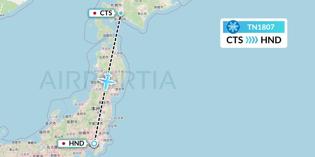 TN1807 Air Tahiti Nui Flight Map: Sapporo to Tokyo