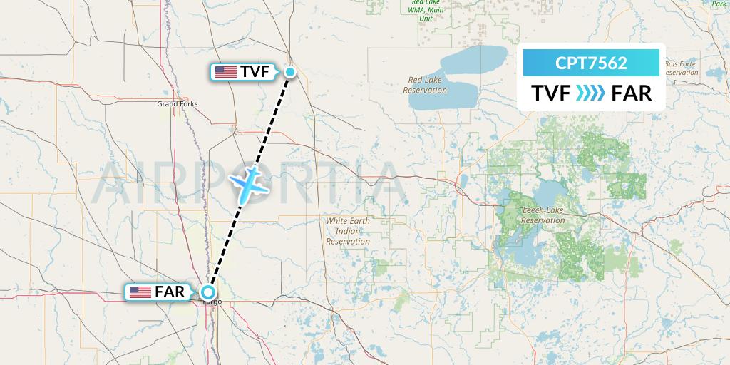 CPT7562 Corporate Air Flight Map: Thief River Falls to Fargo
