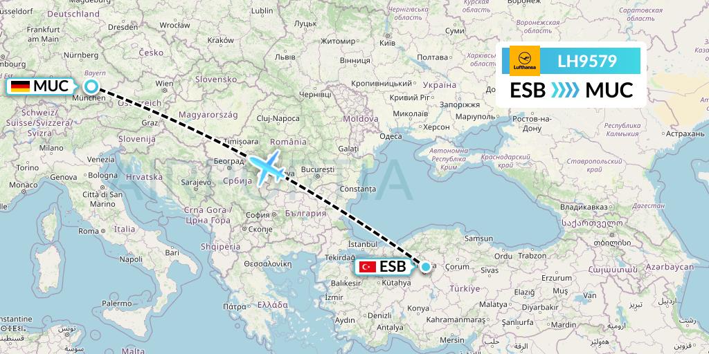 LH9579 Lufthansa Flight Map: Ankara to Munich