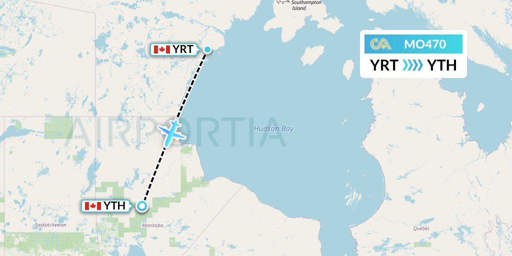 MO470 Calm Air Flight Map: Rankin Inlet to Thompson