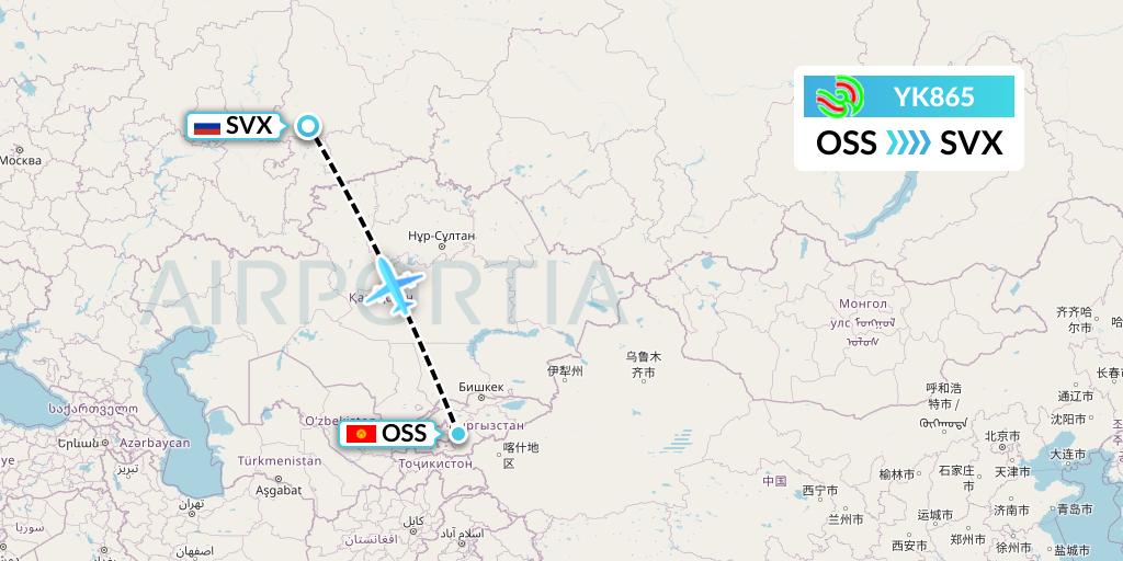 YK865 Avia Traffic Flight Map: Osh to Yekaterinburg
