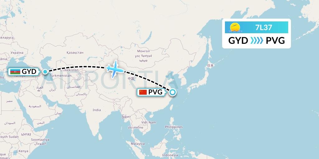 7L37 Silk Way West Airlines Flight Map: Baku to Shanghai