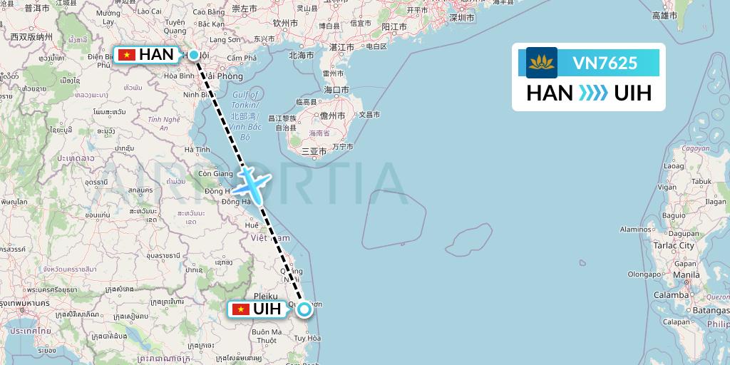 VN7625 Vietnam Airlines Flight Map: Hanoi to Qui Nhon