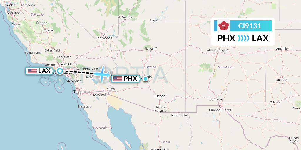 CI9131 China Airlines Flight Map: Phoenix to Los Angeles