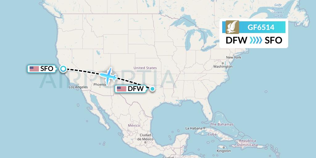 GF6514 Gulf Air Flight Map: Dallas to San Francisco