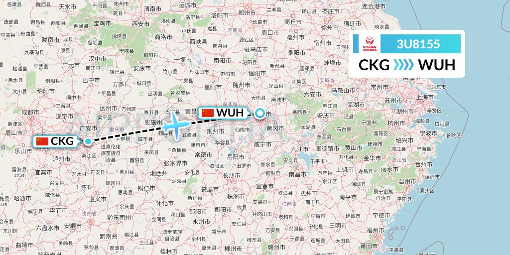 3U8155 Sichuan Airlines Flight Map: Chongqing to Wuhan
