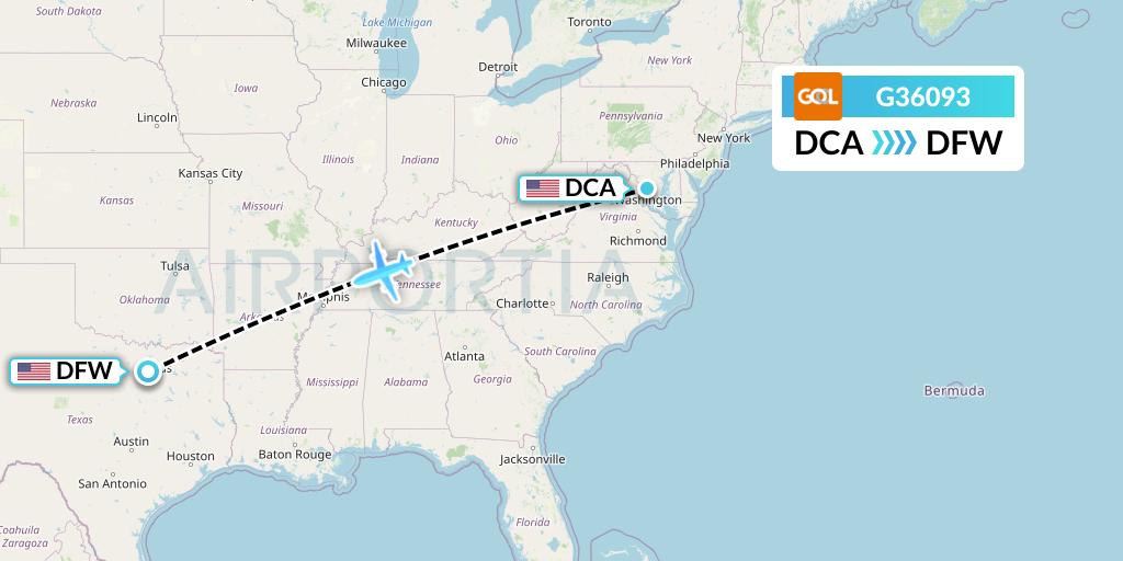 G36093 GOL Transportes Aeros Flight Map: Washington to Dallas