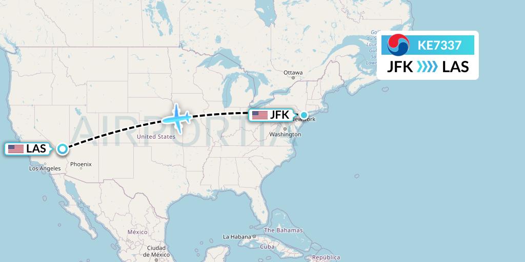 KE7337 Korean Air Flight Map: New York to Las Vegas
