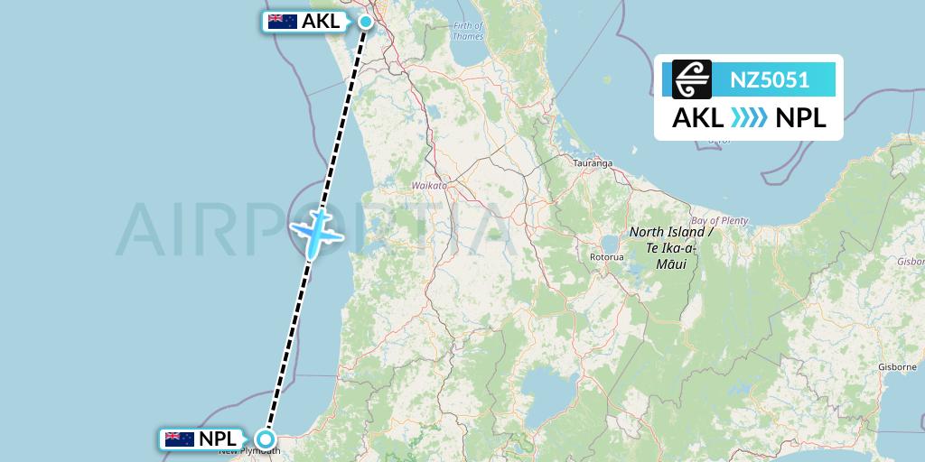 NZ5051 Air New Zealand Flight Map: Auckland to New Plymouth