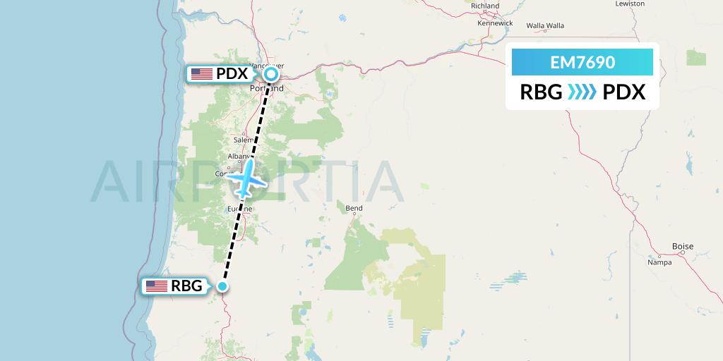 EM7690 Empire Airlines Flight Map: Roseburg to Portland