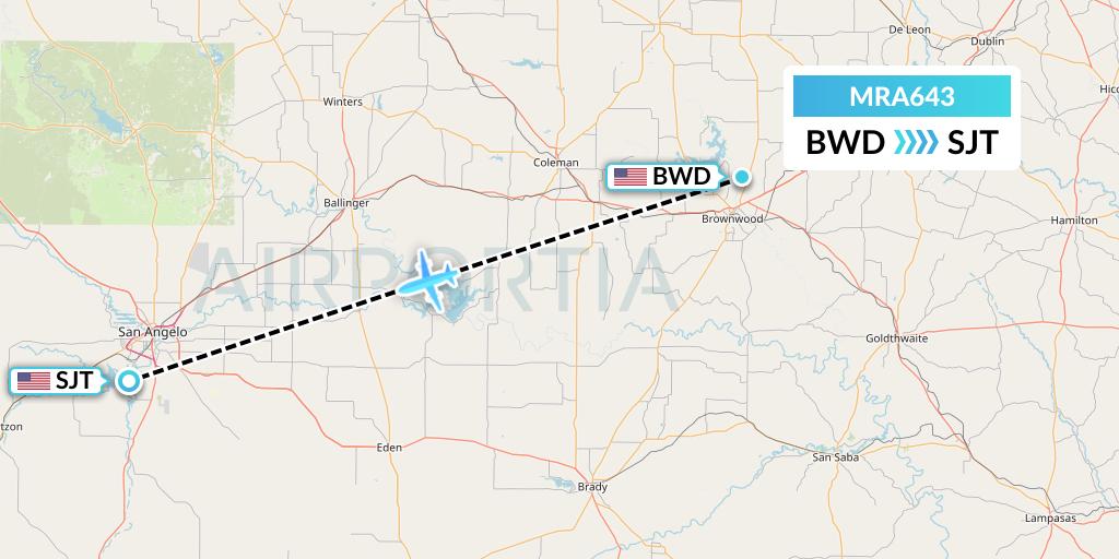 MRA643 Martinaire Flight Map: Brownwood to San Angelo
