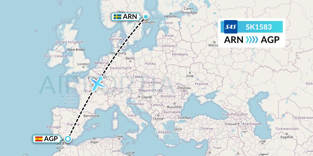 SK1583 SAS Flight Map: Stockholm to Malaga