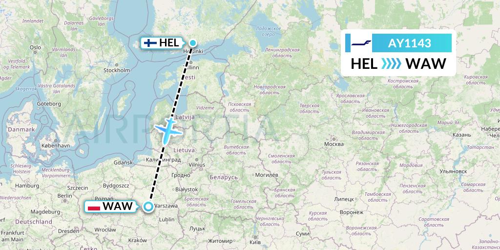 AY1143 Finnair Flight Map: Helsinki to Warsaw