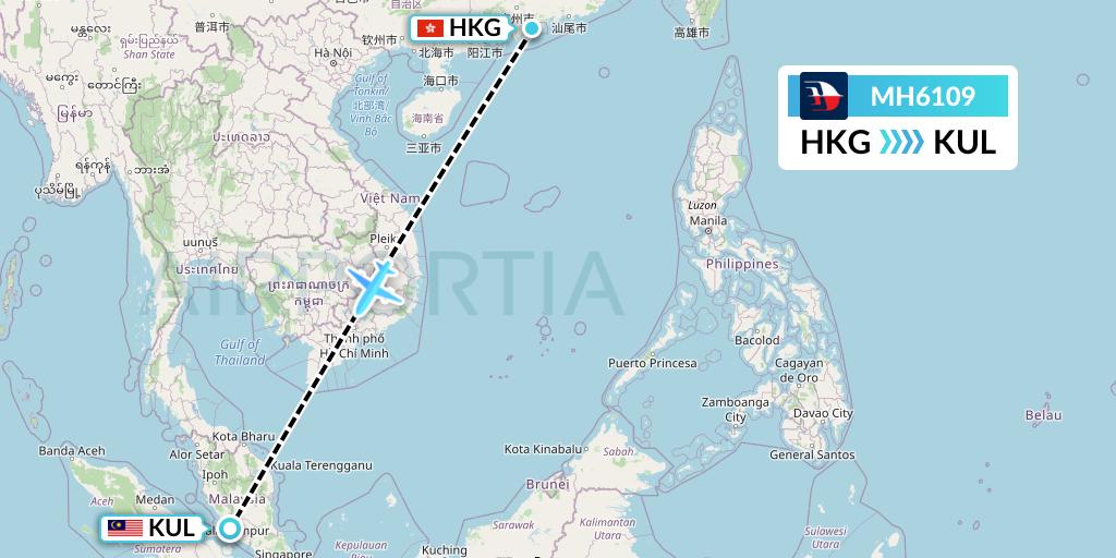 MH6109 Malaysia Airlines Flight Map: Hong Kong to Kuala Lumpur
