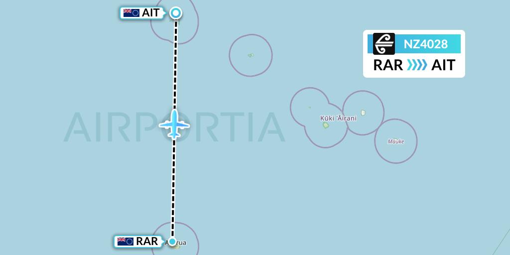 NZ4028 Air New Zealand Flight Map: Avarua to Aitutaki