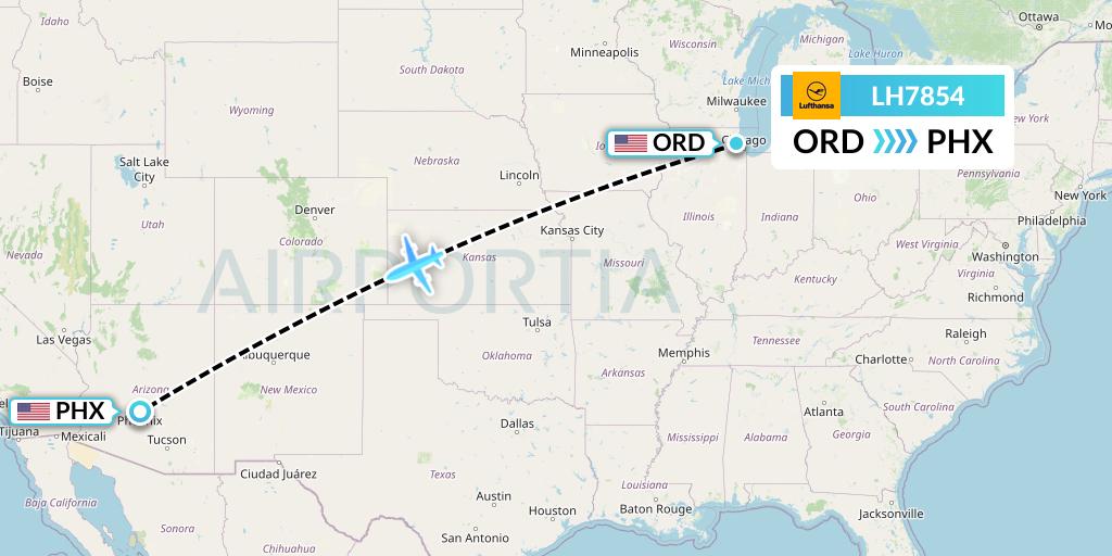 LH7854 Lufthansa Flight Map: Chicago to Phoenix