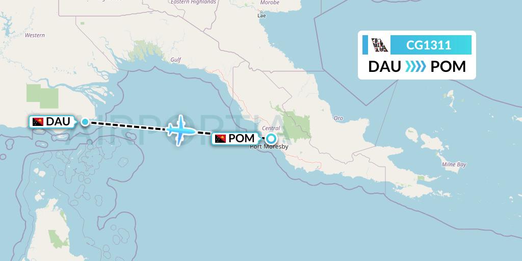 CG1311 Airlines PNG Flight Map: Daru to Port Moresby