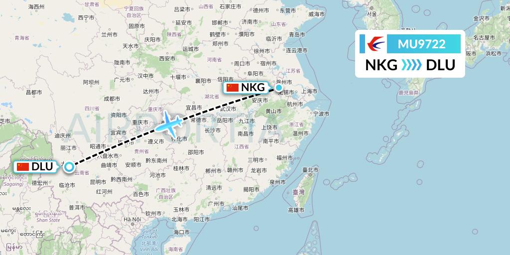 MU9722 China Eastern Airlines Flight Map: Nanjing to Dali