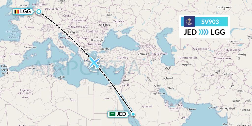 SV903 Saudi Arabian Airlines Flight Map: Jeddah to Liege