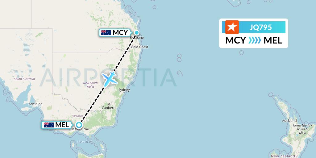 JQ795 Jetstar Airways Flight Map: Sunshine Coast to Melbourne