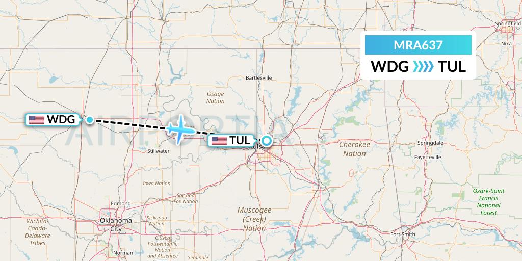 MRA637 Martinaire Flight Map: Enid to Tulsa