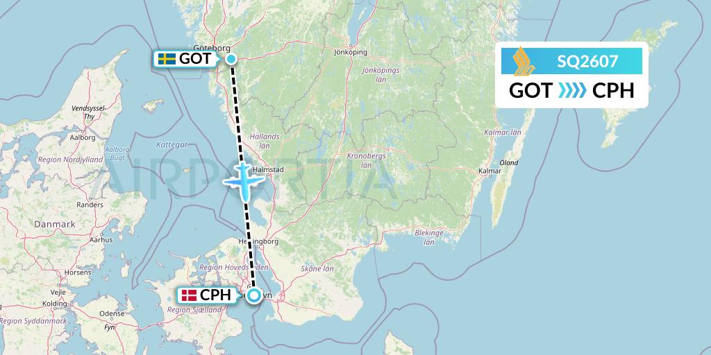 SQ2607 Singapore Airlines Flight Map: Gothenburg to Copenhagen