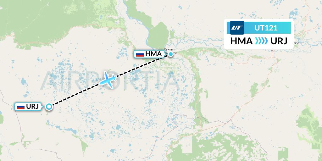 UT121 UTair Flight Map: Khanty-Mansiysk to Uray