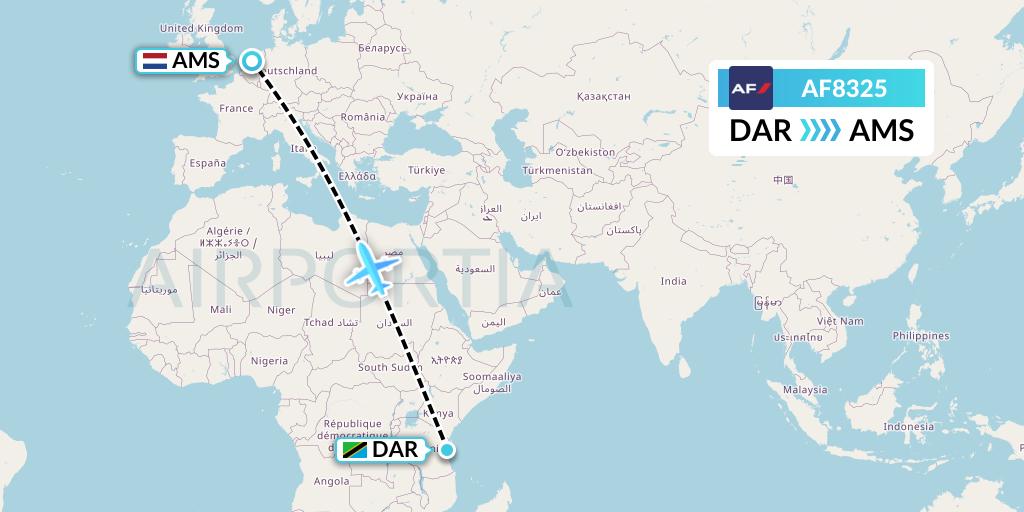 AF8325 Air France Flight Map: Dar-es-Salaam to Amsterdam