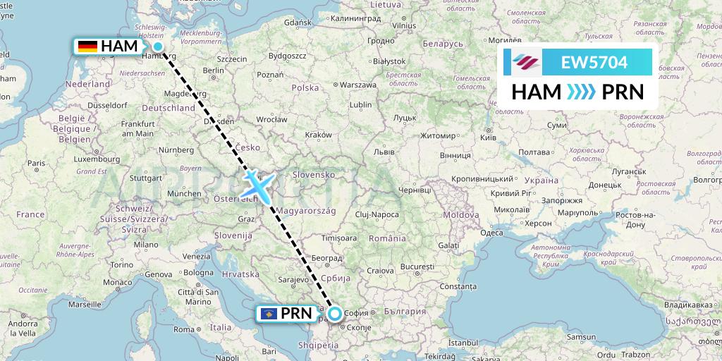 EW5704 Eurowings Flight Map: Hamburg to Pristina
