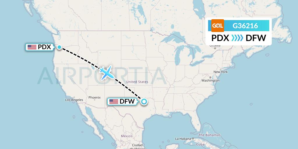 G36216 GOL Transportes Aeros Flight Map: Portland to Dallas