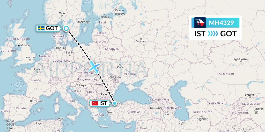 MH4329 Malaysia Airlines Flight Map: Istanbul to Gothenburg