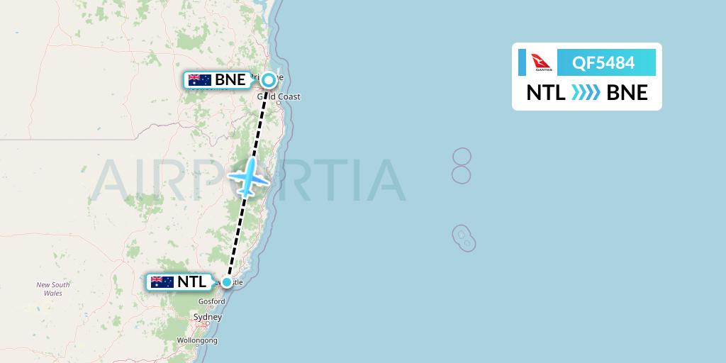 QF5484 Qantas Flight Map: Newcastle to Brisbane