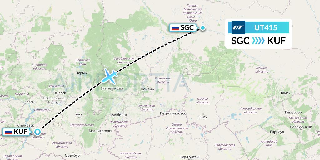 UT415 UTair Flight Map: Surgut to Samara