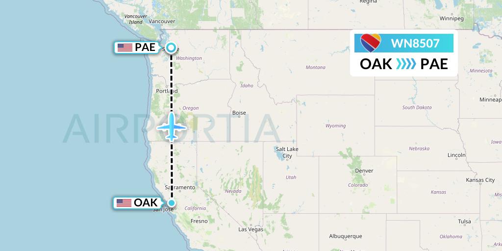 WN8507 Southwest Airlines Flight Map: Oakland to Everett