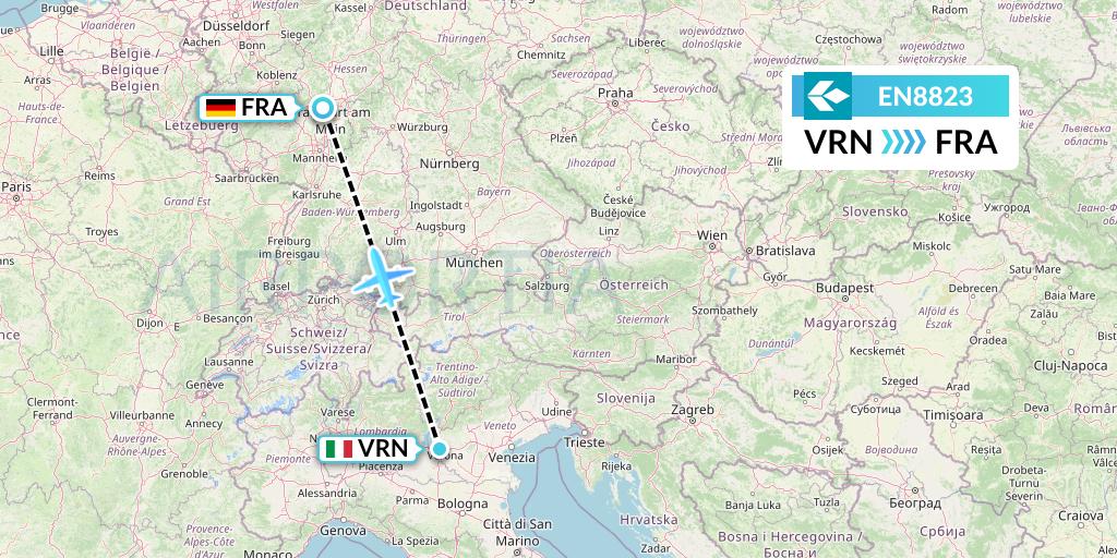 EN8823 Air Dolomiti Flight Map: Verona to Frankfurt
