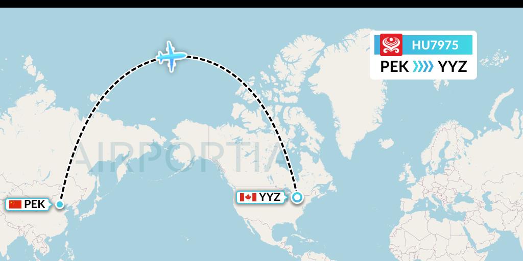 HU7975 Hainan Airlines Flight Map: Beijing to Toronto