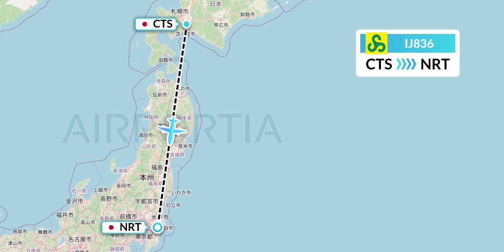 IJ836 Spring Airlines Japan Flight Map: Sapporo to Tokyo