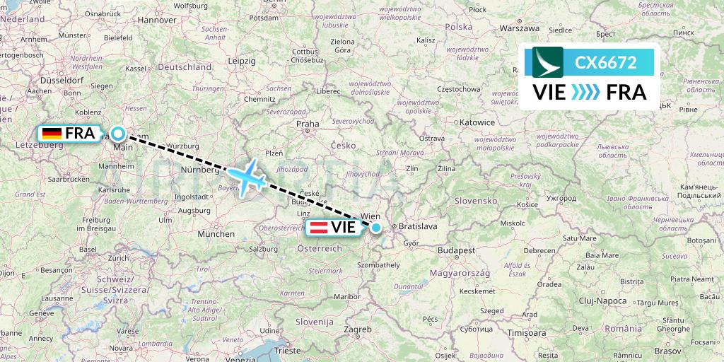 CX6672 Cathay Pacific Flight Map: Vienna to Frankfurt