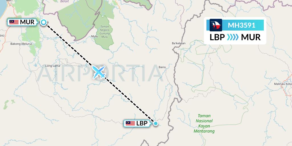 MH3591 Malaysia Airlines Flight Map: Long Banga to Marudi