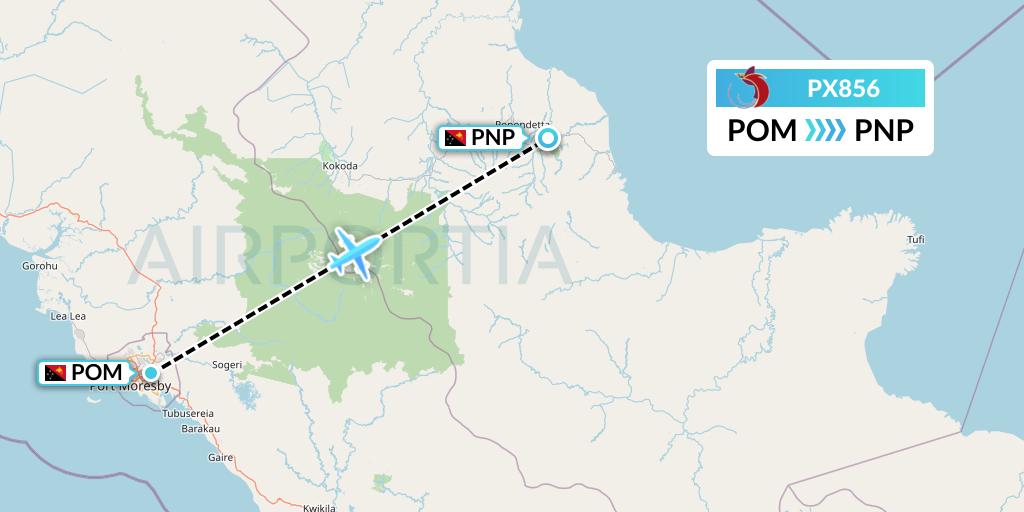 PX856 Air Niugini Flight Map: Port Moresby to Popondetta