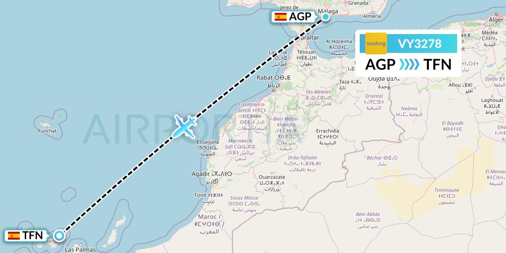 VY3278 Vueling Flight Map: Malaga to Tenerife